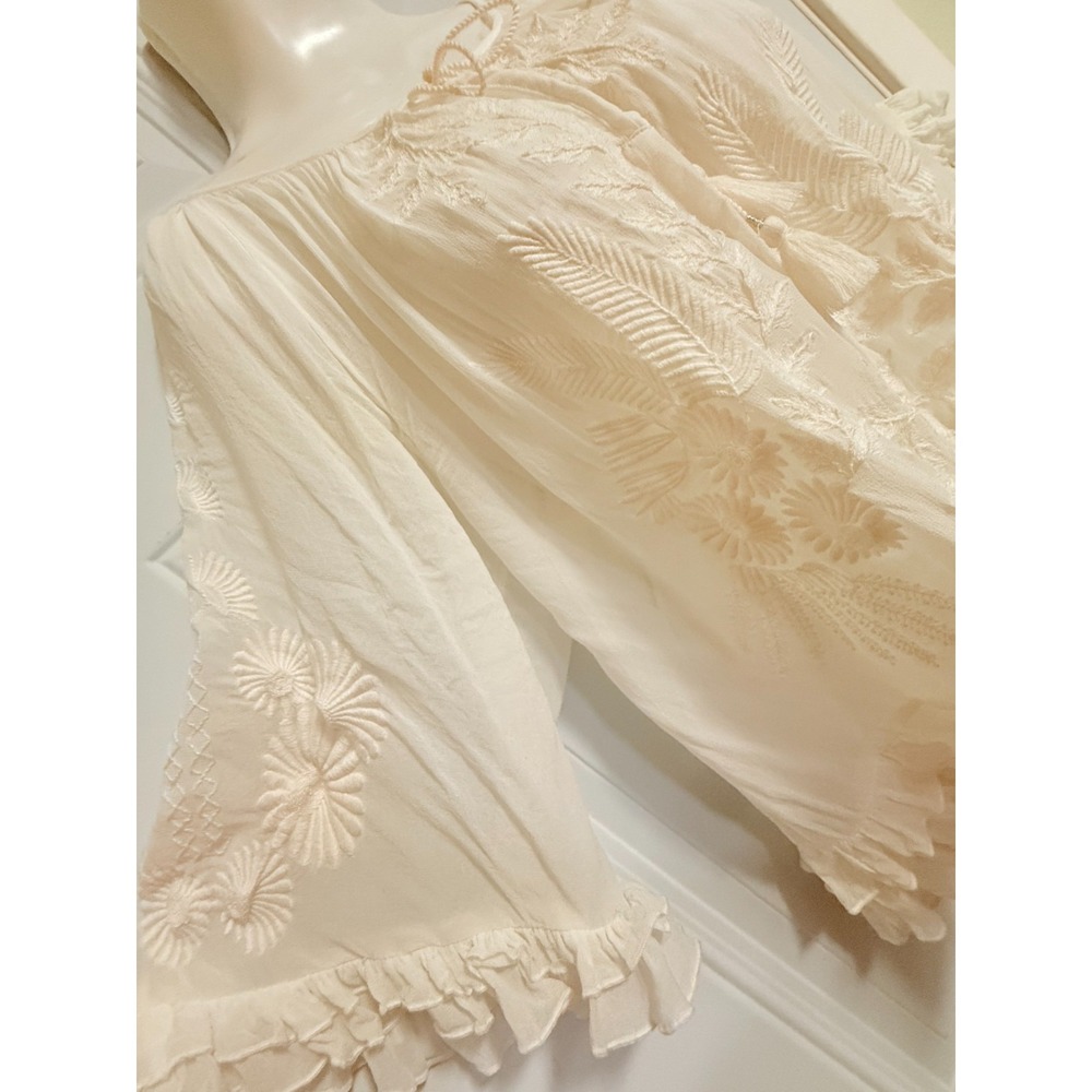 White‎ Akemie & K Anthropologie Blouse  Artsy Flowy Tunic Fairy Whimsy Tassels - Picture 6 of 8
